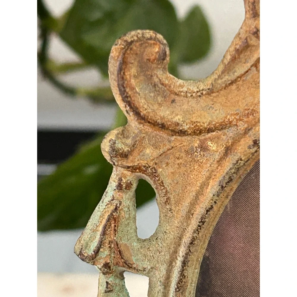 Vintage Ornate Cast Metal Picture Frame Victorian Style Verdigris Patina Oval